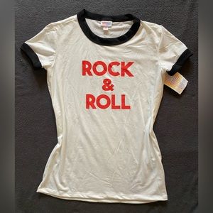 Rock & Roll Quote Ringer Tee Retro Vintage Vibes Rocker Music NWT New With Tags
